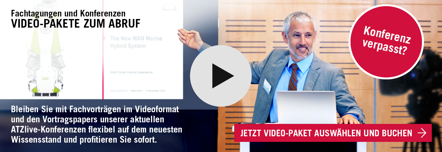 Banner für den Videodownloadbereich mit einem Vortragenden.