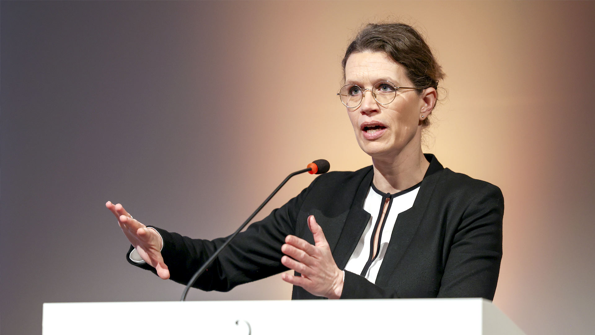 Referentin während ihres Vortrags am Rednerpult